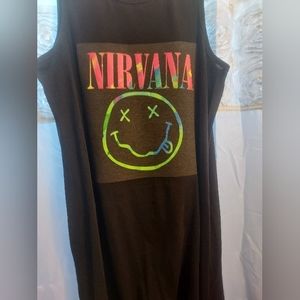 NIRVANA BLACK SLEEVELESS UPCYCLED MIDI DRESS Sz Lg
